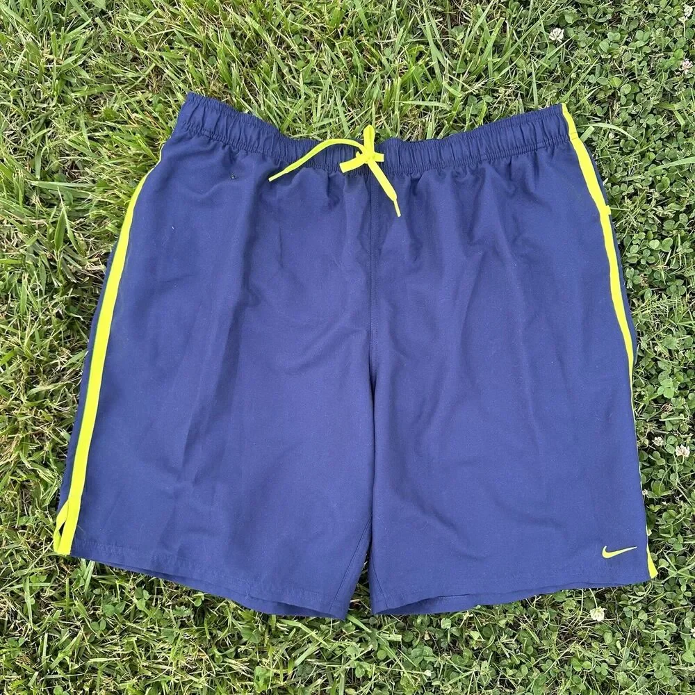 Vintage 90s Nike Shorts Mens XXL Running Mesh Lined Navy Blue‎ Neon Green